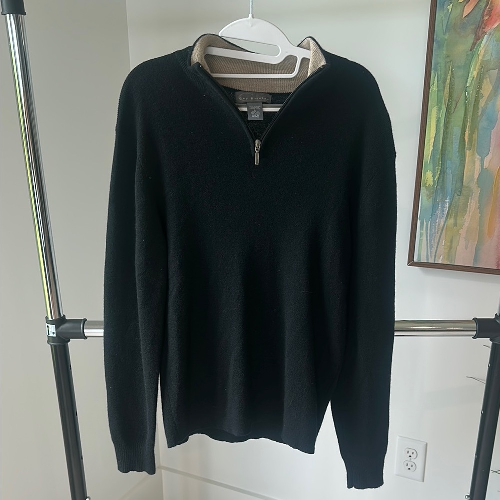 Black Zip Up 100% Italian Wool Sweater